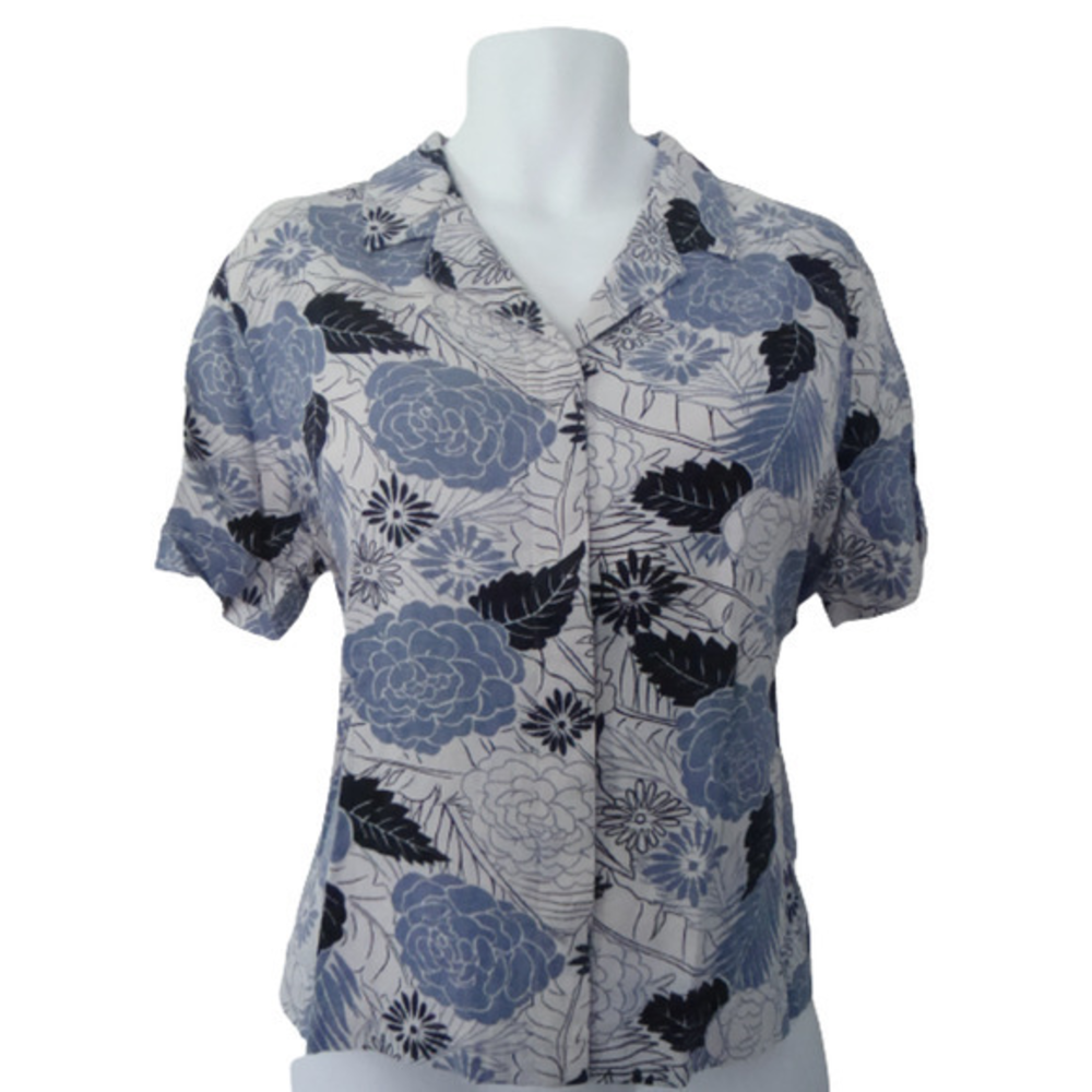 VINTAGE SAG HARBOR 1X LINEN SHORT SLEEVE FLORAL BUTTON UP PLUS‎ SIZE TROPICAL